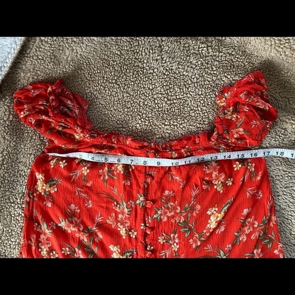 American Eagle Outfitters Cold Shoulder, Ruffle Crop Floral Top, Size: XS - Picture 7 of 8